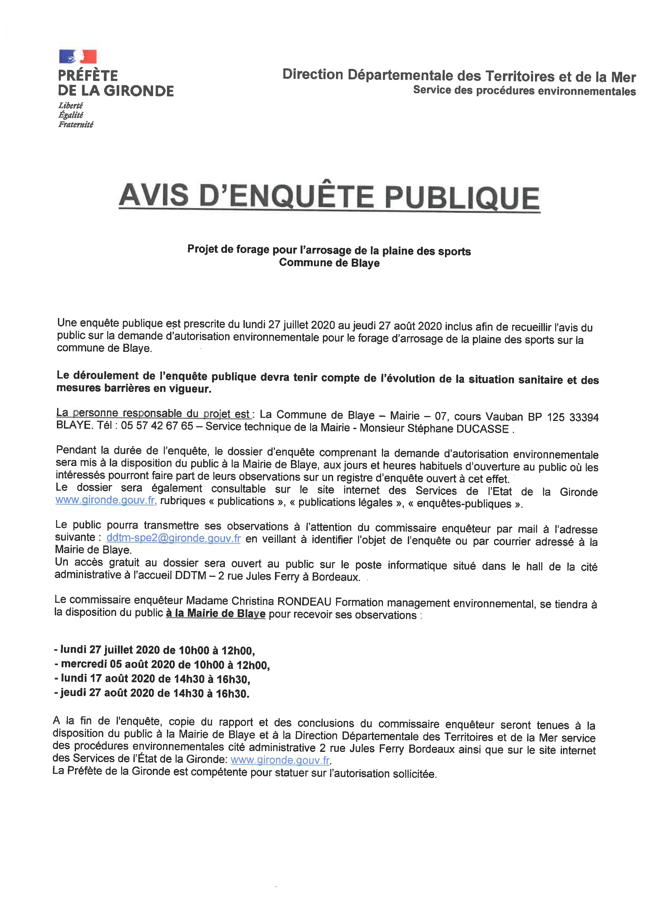 avis enquete publique forage